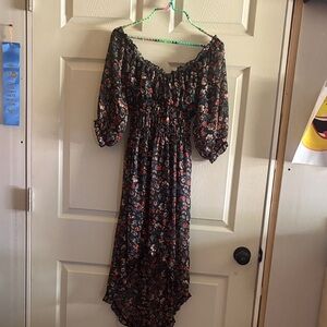 Chic Black Floral High Low Dress